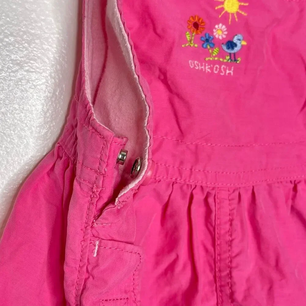 Osh Kosh B’Gosh Pink Embroidered Flowers Overall Dress Baby Girl Size 18 months